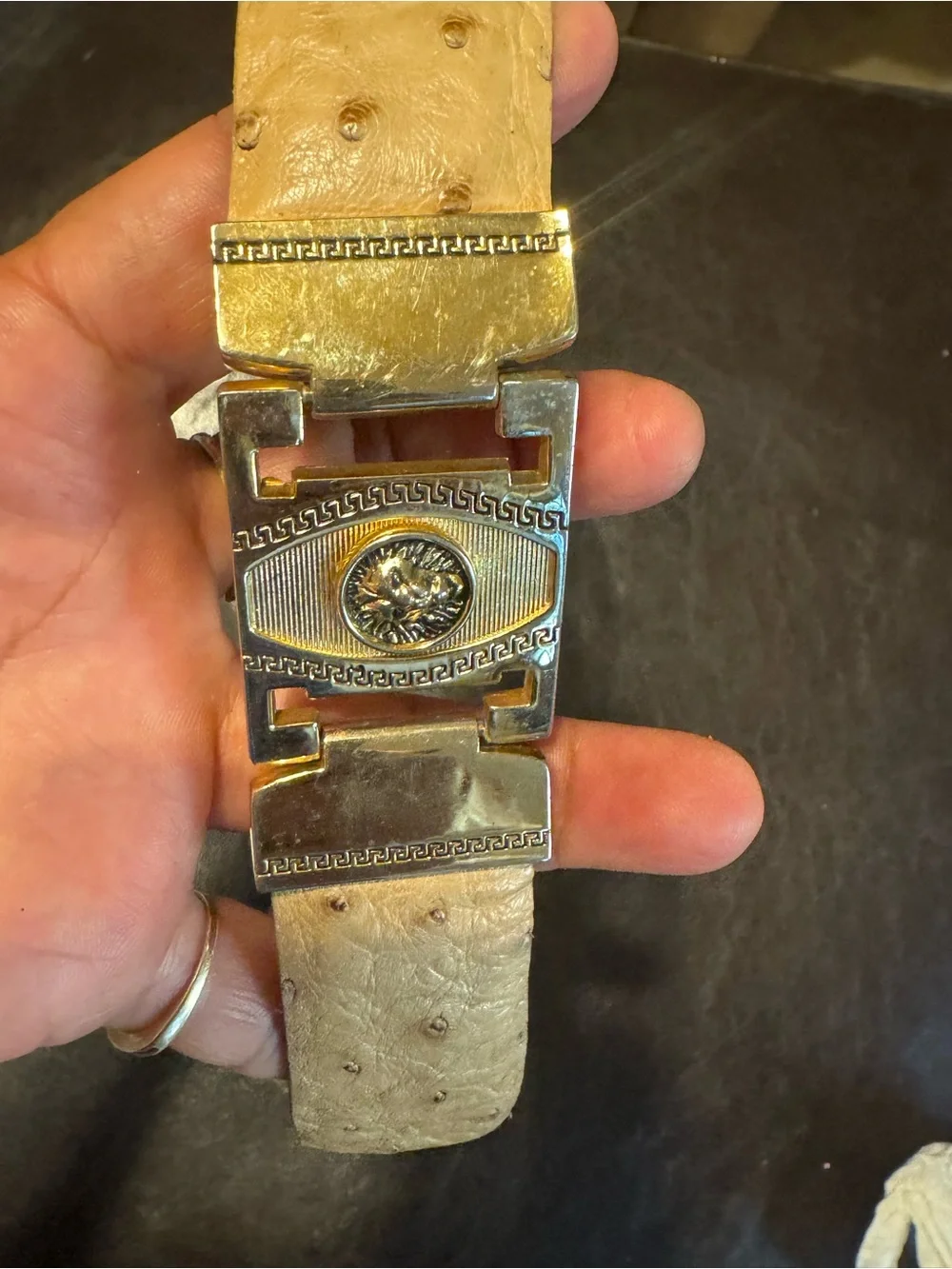 Kids Versage Leather Dress Belt with Gold Buckle
